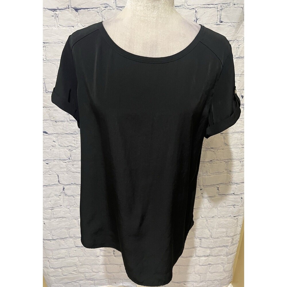 Chico’s Chicos black short-sleeved blouse with rolled cuffs Size 2/large/12